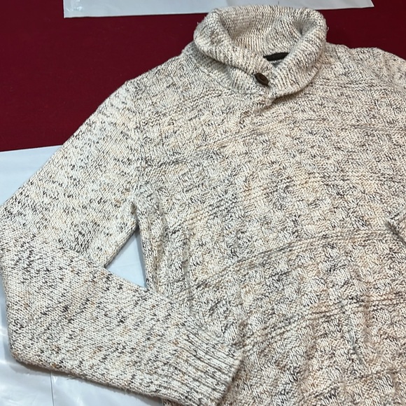 Method cowl button turtle neck Sweater mens M speckled beige tan chunky knit - Picture 3 of 16